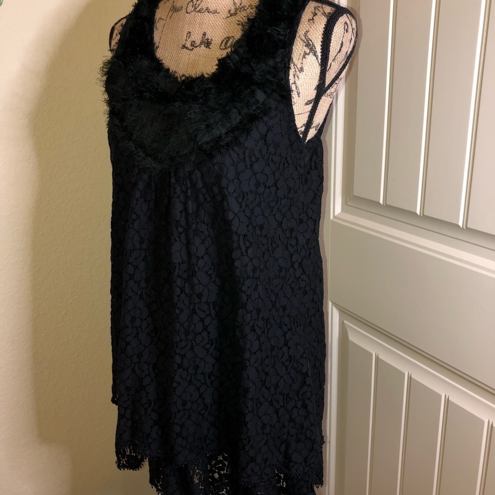 Anthropologie Moon River Double Layer Black Lace Tank Top See Thru Back Size S